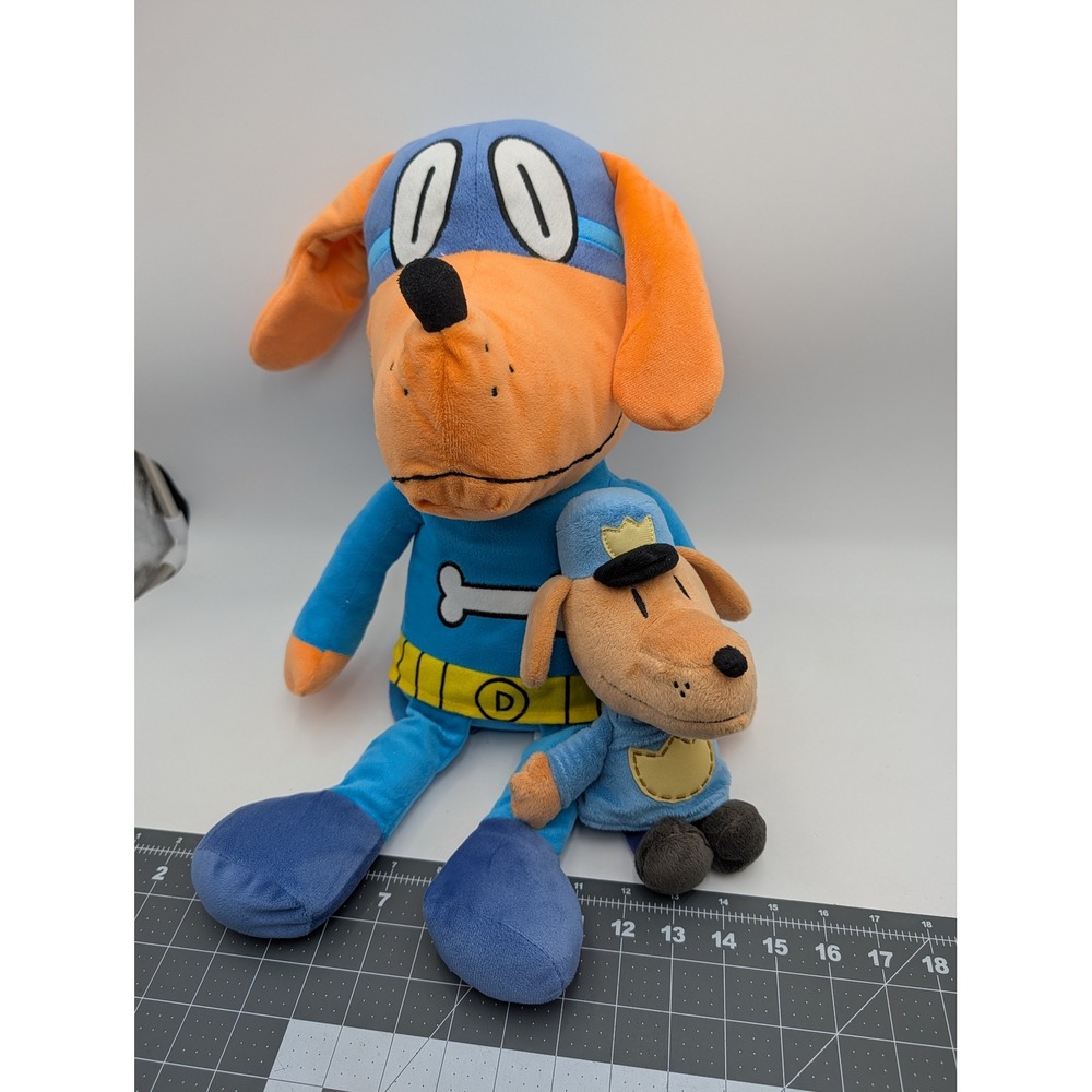 MerryMakers Dog Man Plush Blue Orange Dav Pilkey Book Series Lot of 2